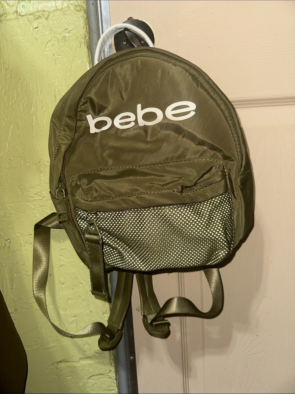 bebe Olive Green Mini Backpack with Front Mesh Pocket